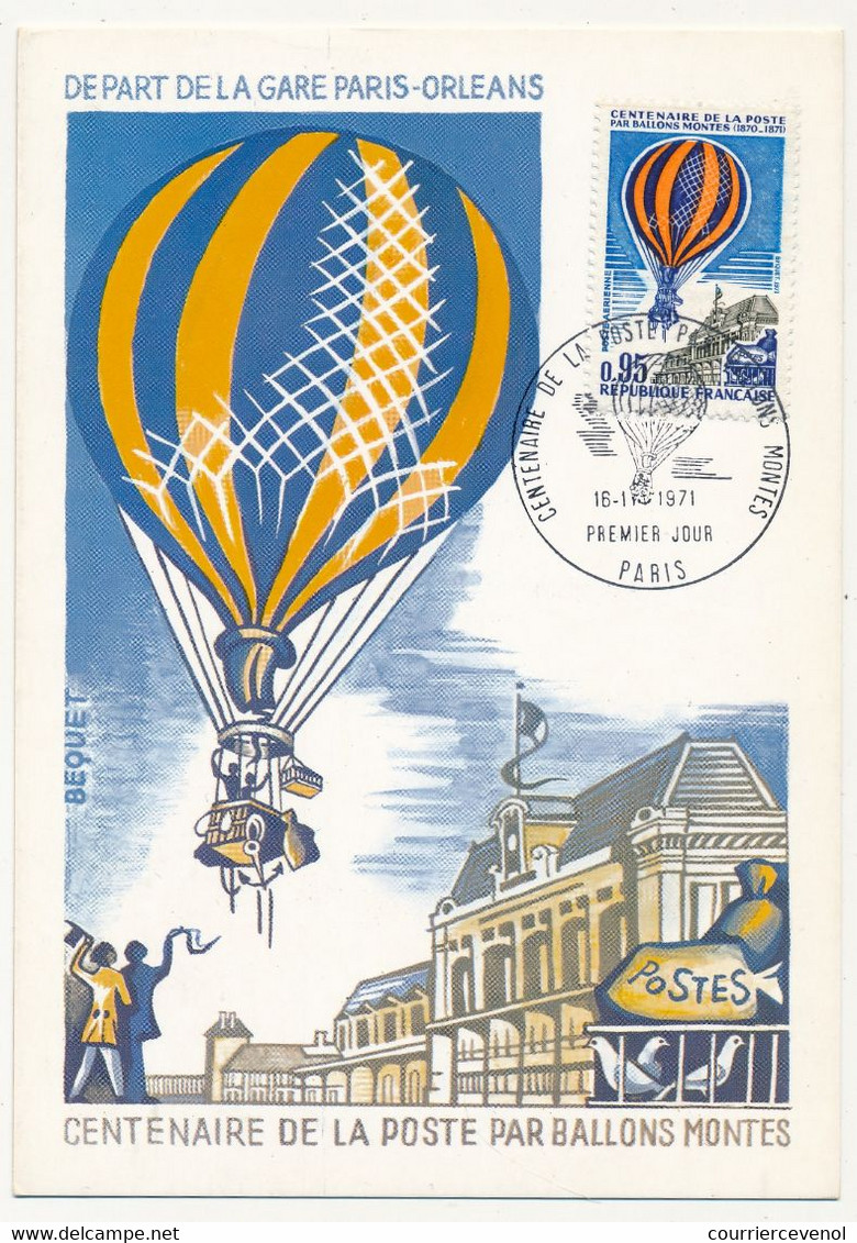 FRANCE - Carte Maximum - 0,95 La Poste Par Ballons Montés - Premier Jour Paris 1971 - 1970-1979