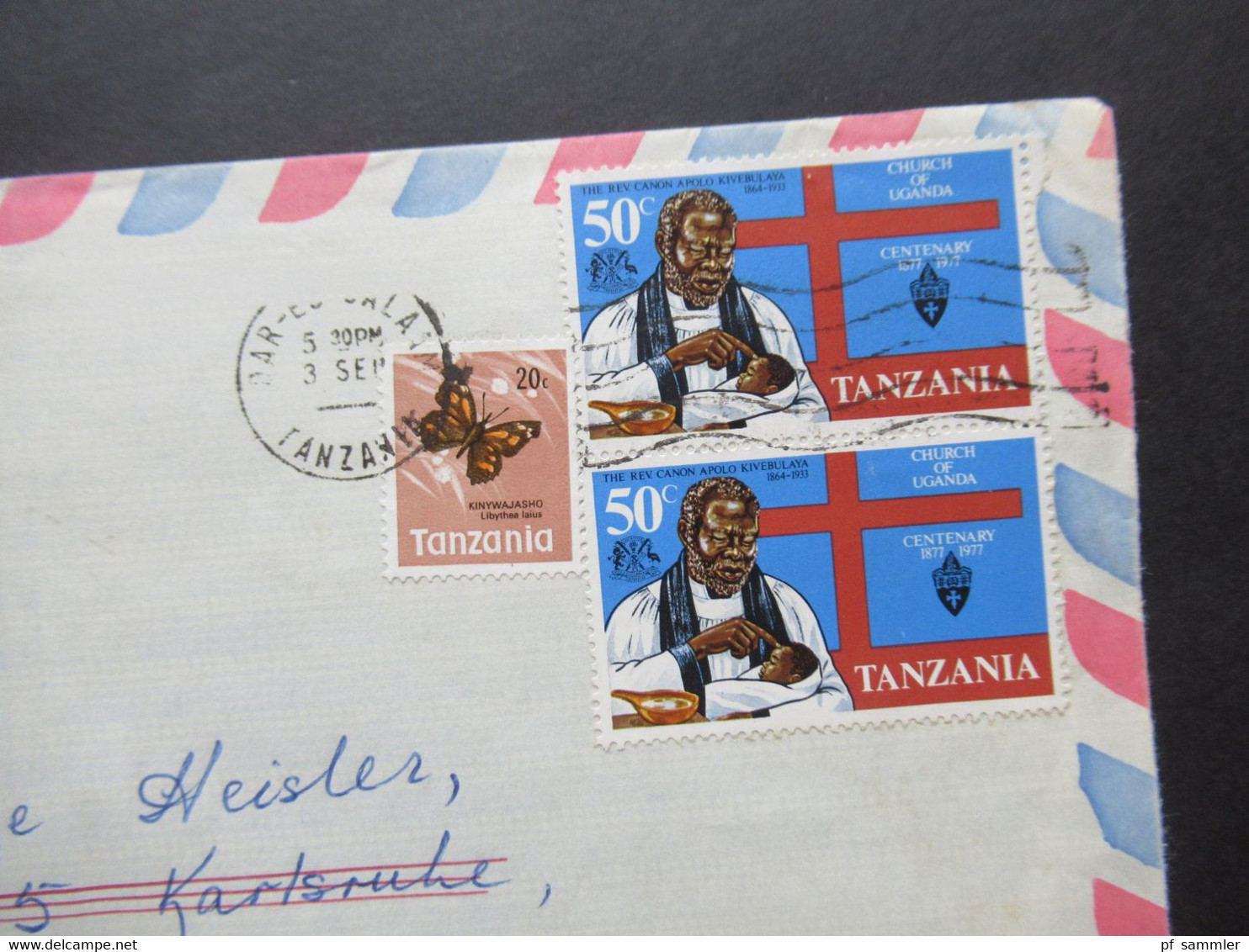 Afrika Tanzania Belegeposten 5 Stück 1970er Jahre / schöne Frankaturen / Air Mail / Luftpost