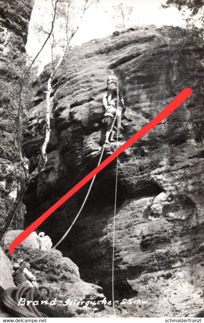 AK Brand Geiergucke Geyergucke Felsen Klettern Kletterer Schulzengrund Polenztal Hohnstein Waitzdorf Sächsische Schweiz - Hohnstein (Saechs. Schweiz)