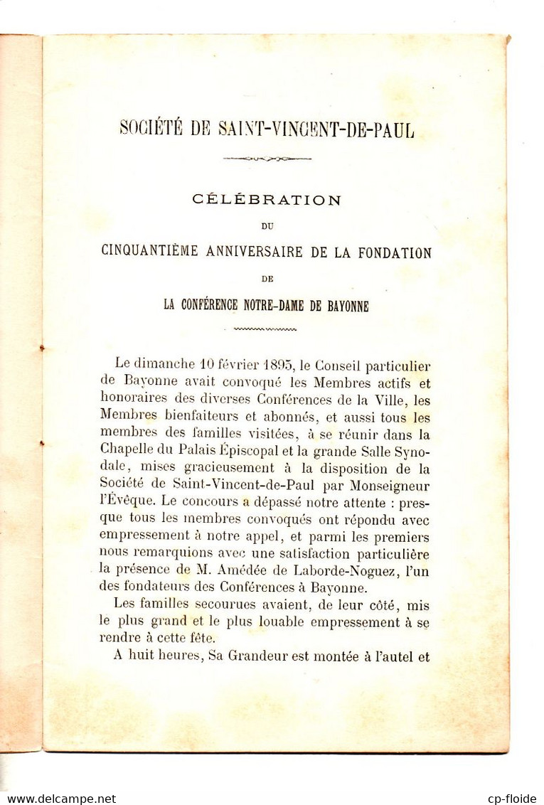 64 - PAYS BASQUE . BAYONNE . SOCIETE DE SAINT-VINCENT DE PAUL 1895 & IGANDETAN ELIZAN - Ref. N°221L - - Baskenland