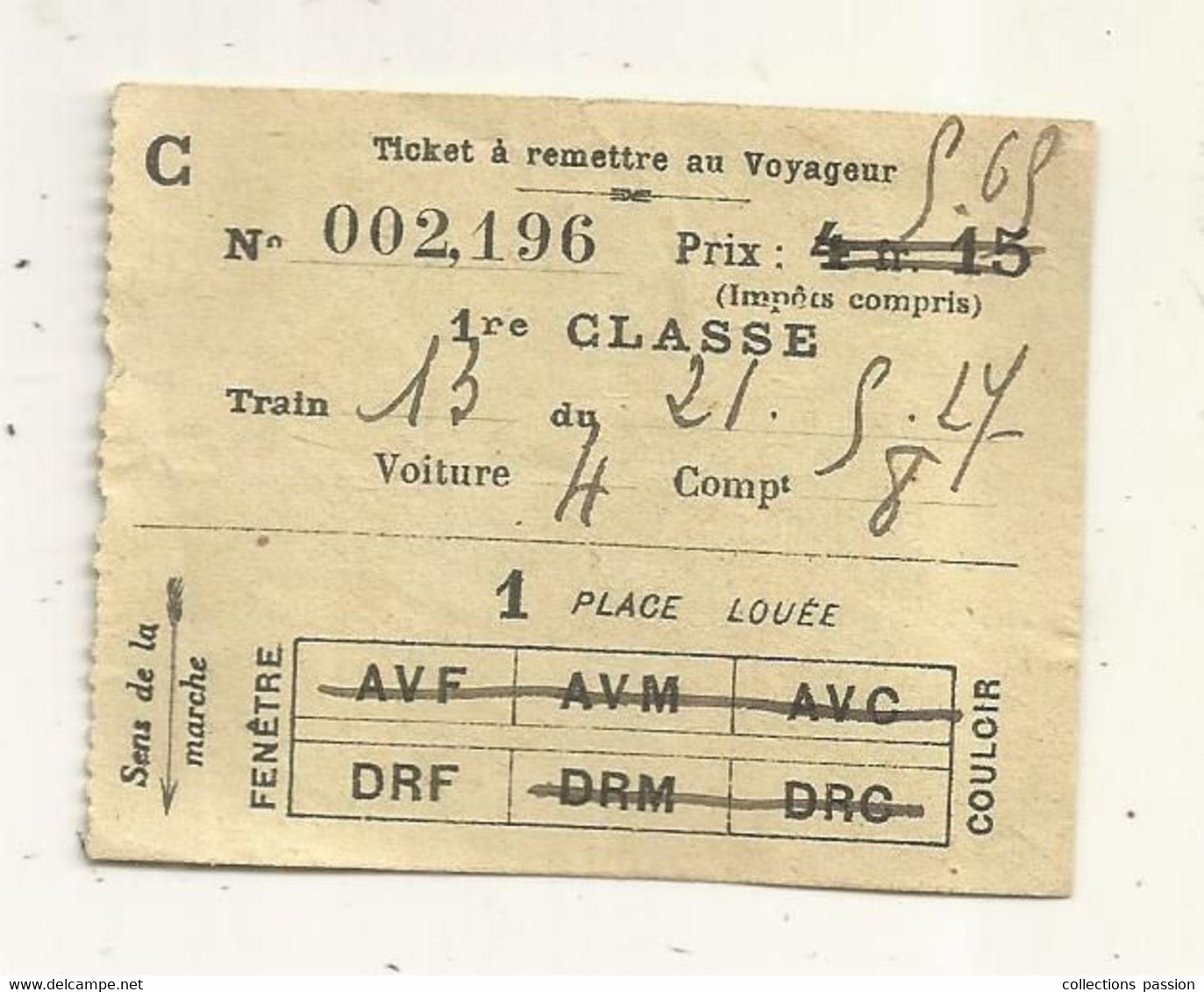 Ticket à Remettre Au Voyageur ,1 Place Louée,  Train 13 Du 21-5-1927 - Europa