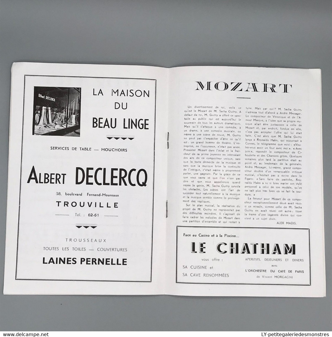 #VP94 - CASINO de Trouville - Programme de 1951- Mozart de Sacha GUITRY - Comédie en 3 actes