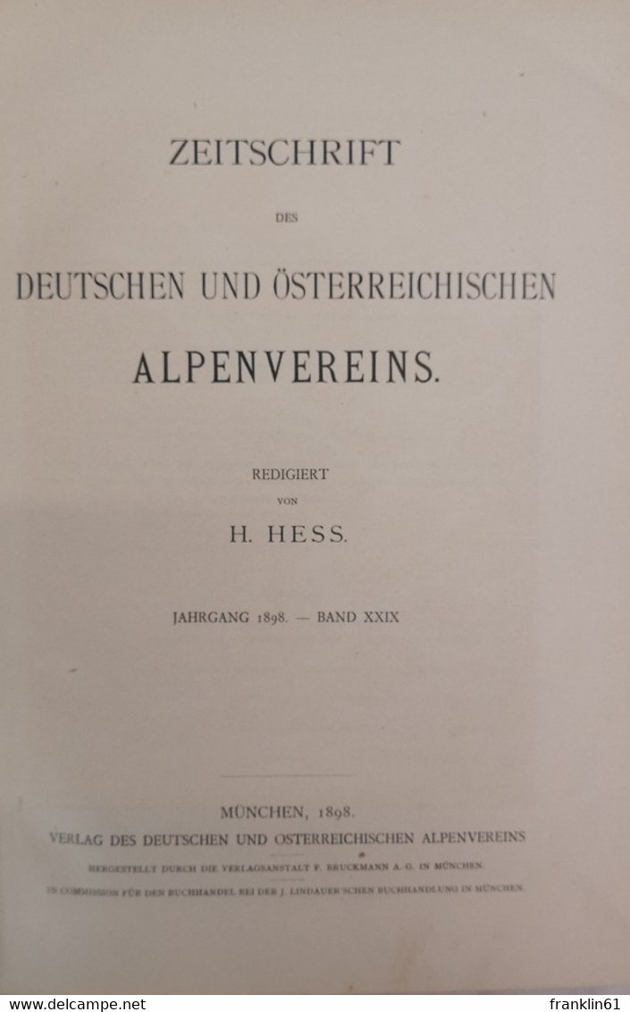 Zeitschrift Des Deutschen Und österreichischen Alpenvereins. Jahrgang 1898. Band XXIX. - Sports
