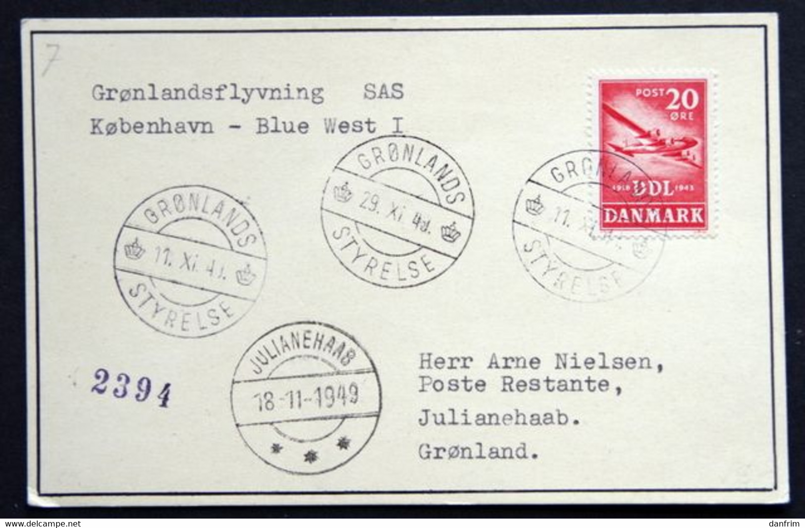 Greenland 1949 SAS  København - Blue West I  (parti 776) - Covers & Documents