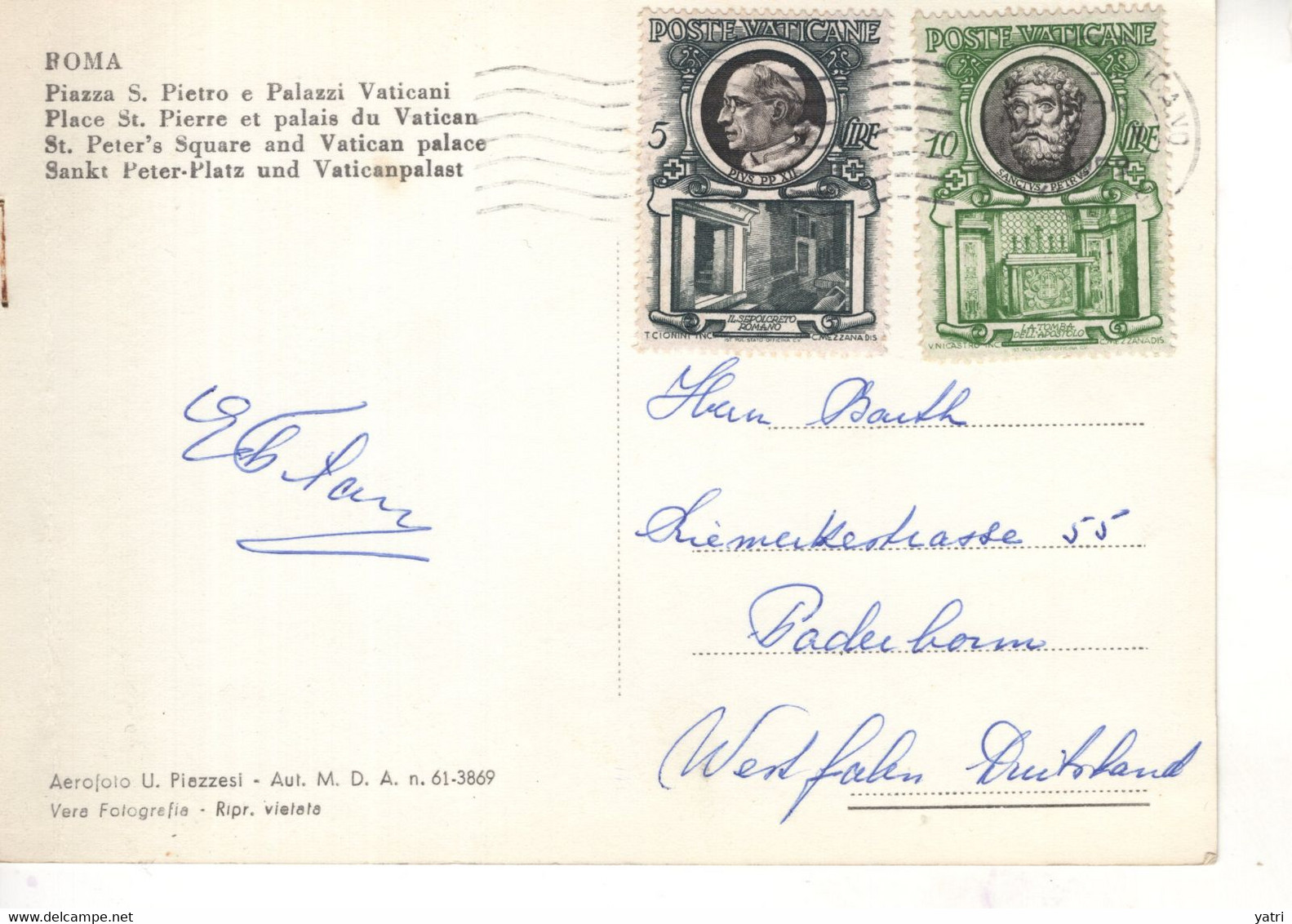 Vaticano - Cartolina Illustrata Per La Germania (piega Laterale) - Lettres & Documents