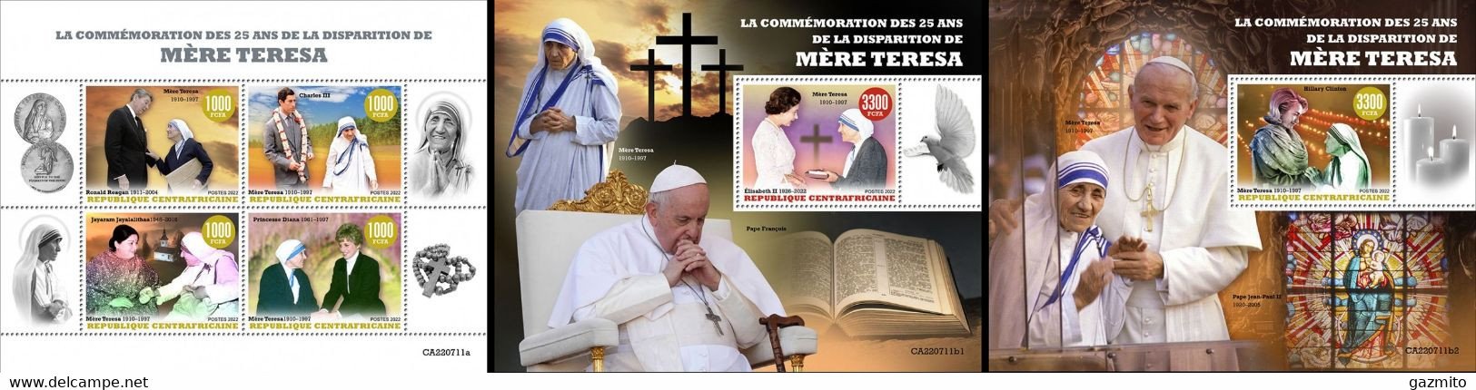 Centrafrica 2022, Mother Teresa, 4val In BF +2BF - Mère Teresa