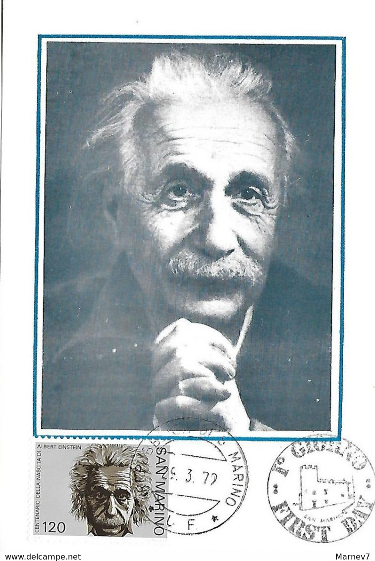 Saint-Marin - San Marino - Yvert 971 Sur CP - EINSTEIN - Carte Maximum - Cad 23 Mars 1979 - 1er Jour - First Day - Brieven En Documenten