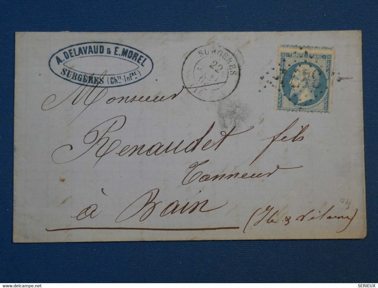 AN18 FRANCE BELLE LETTRE  1867 SURGERES A BAIN  +N°22 DECALé ++AFF. INTERESSANT++ - 1862 Napoléon III