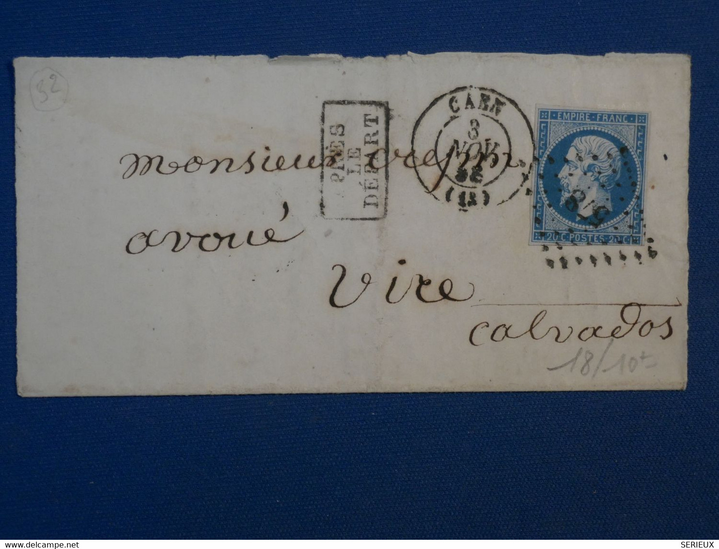 AN18 FRANCE BELLE LETTRE  1858 CAEN A VIRE +N° 14  ++AFF. INTERESSANT++ - 1853-1860 Napoléon III.