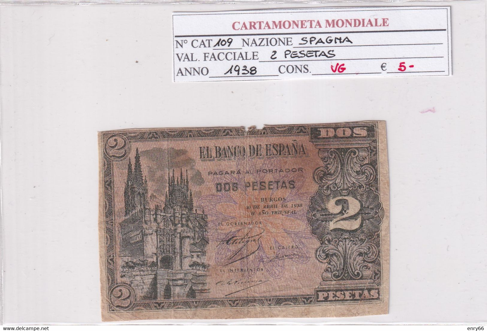 SPAGNA 2  PESETAS 1938 P 109 - 1-2 Peseten