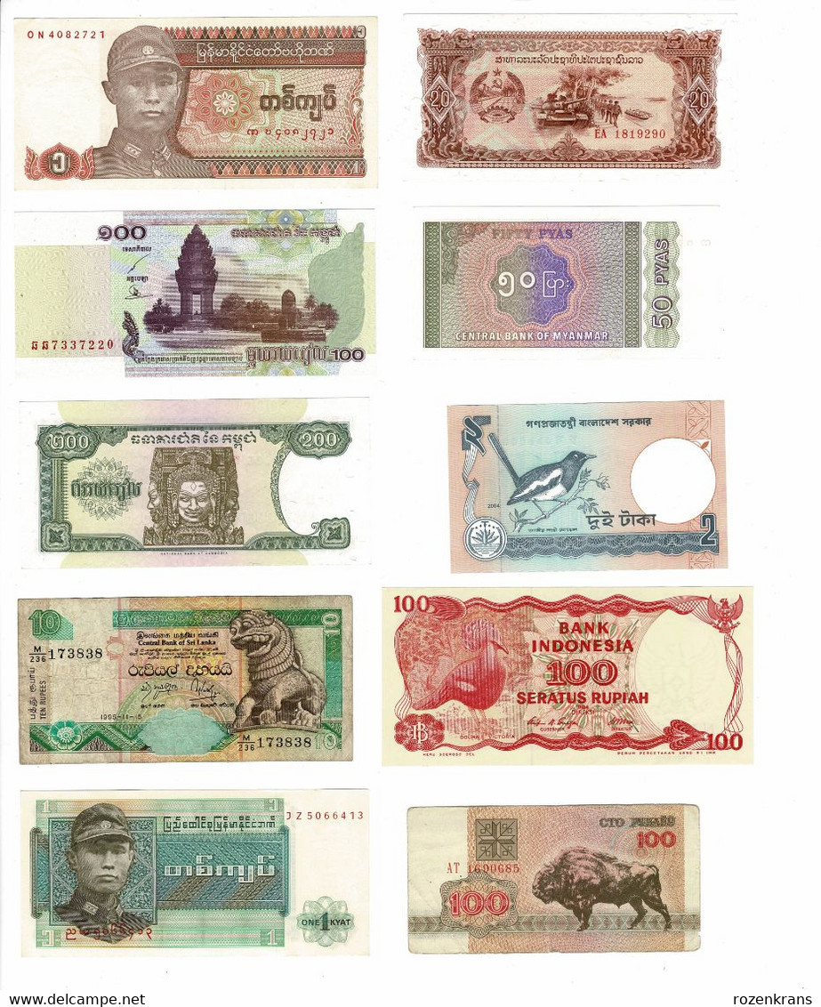 Lot 10 X Bankbiljet Billet Banknote Asia Myanmar Cambodia Indonesia Laos Sri Lanka Belarus Bangladesh Banknotes Billets - Autres - Asie