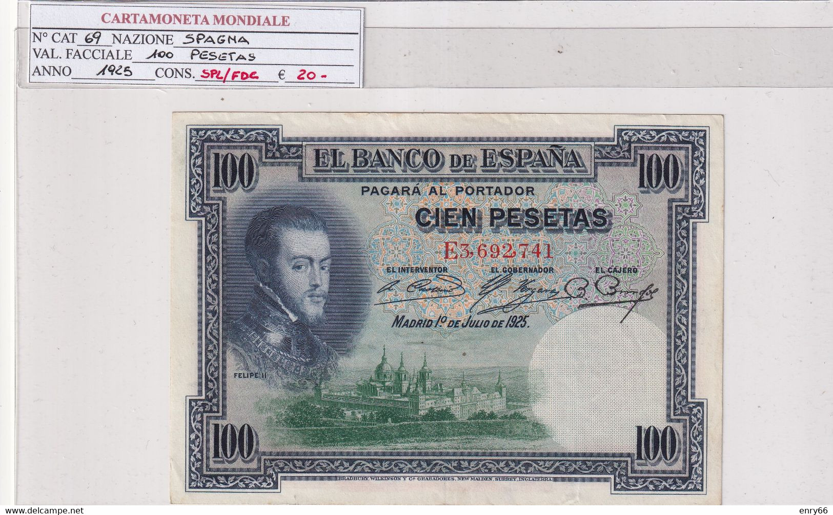 SPAGNA 100  PESETAS 1925 P 69 - 100 Pesetas