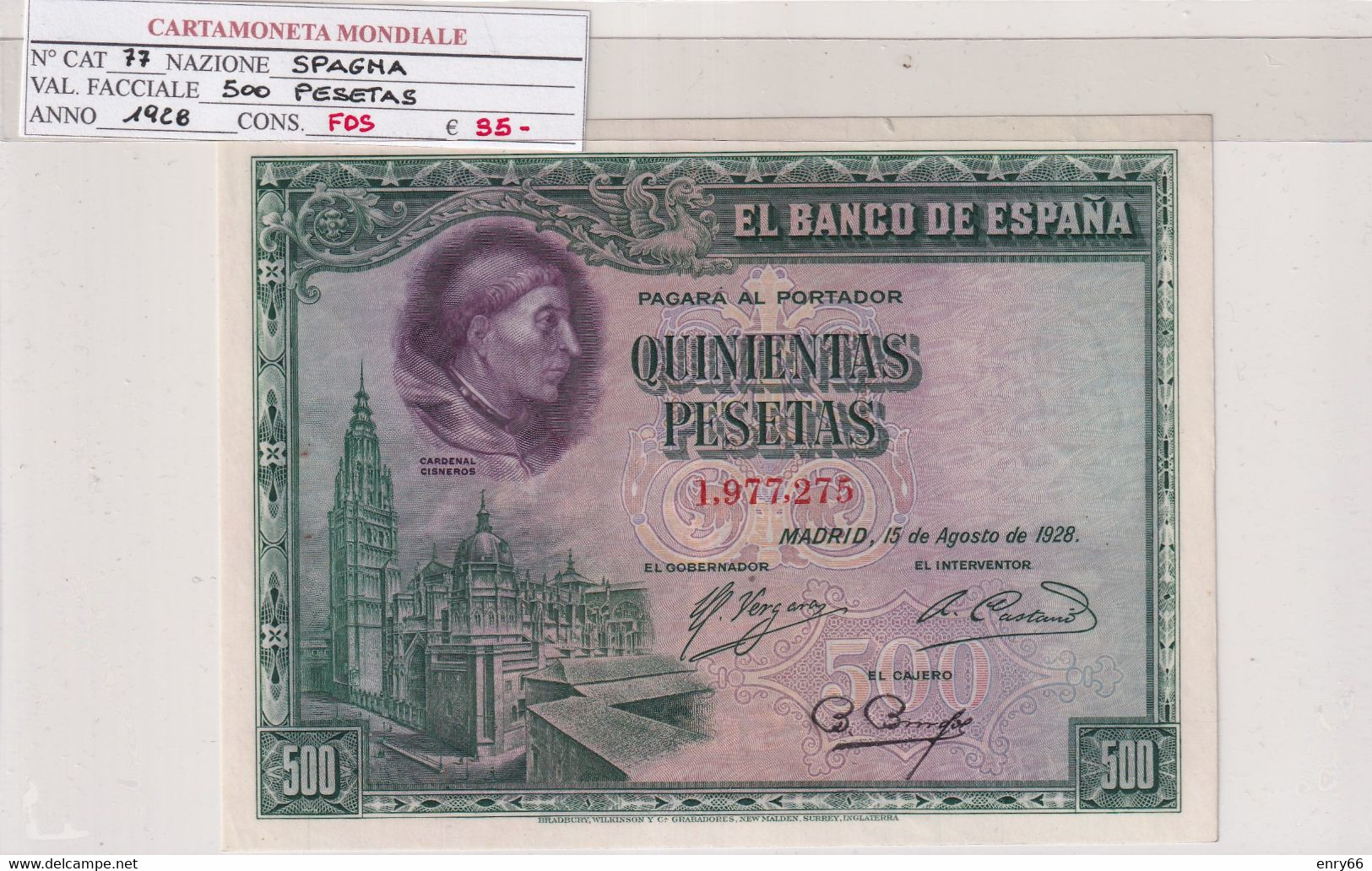 SPAGNA 500  PESETAS 1928 P 77 - 500 Pesetas