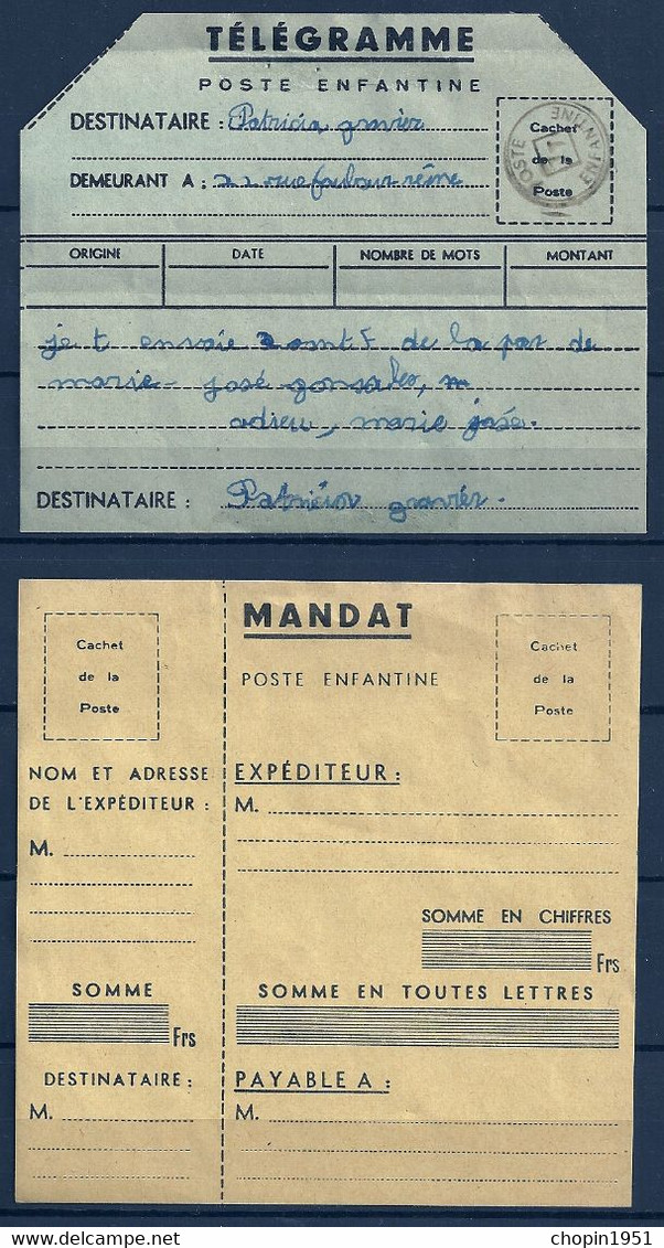 POSTE ENFANTINE - 7 DOCUMENTS - Oblitérés