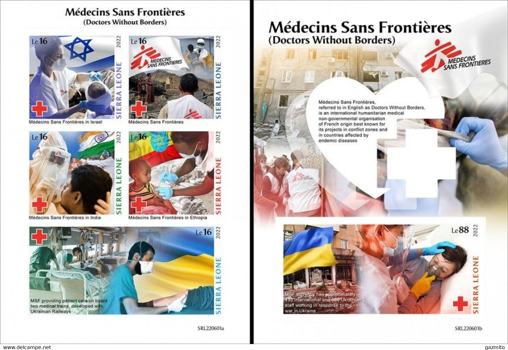 Sierra Leone 2022, Doctors Without Borders, Red Cross, 5val In BF +BF IMPERFORATED - First Aid