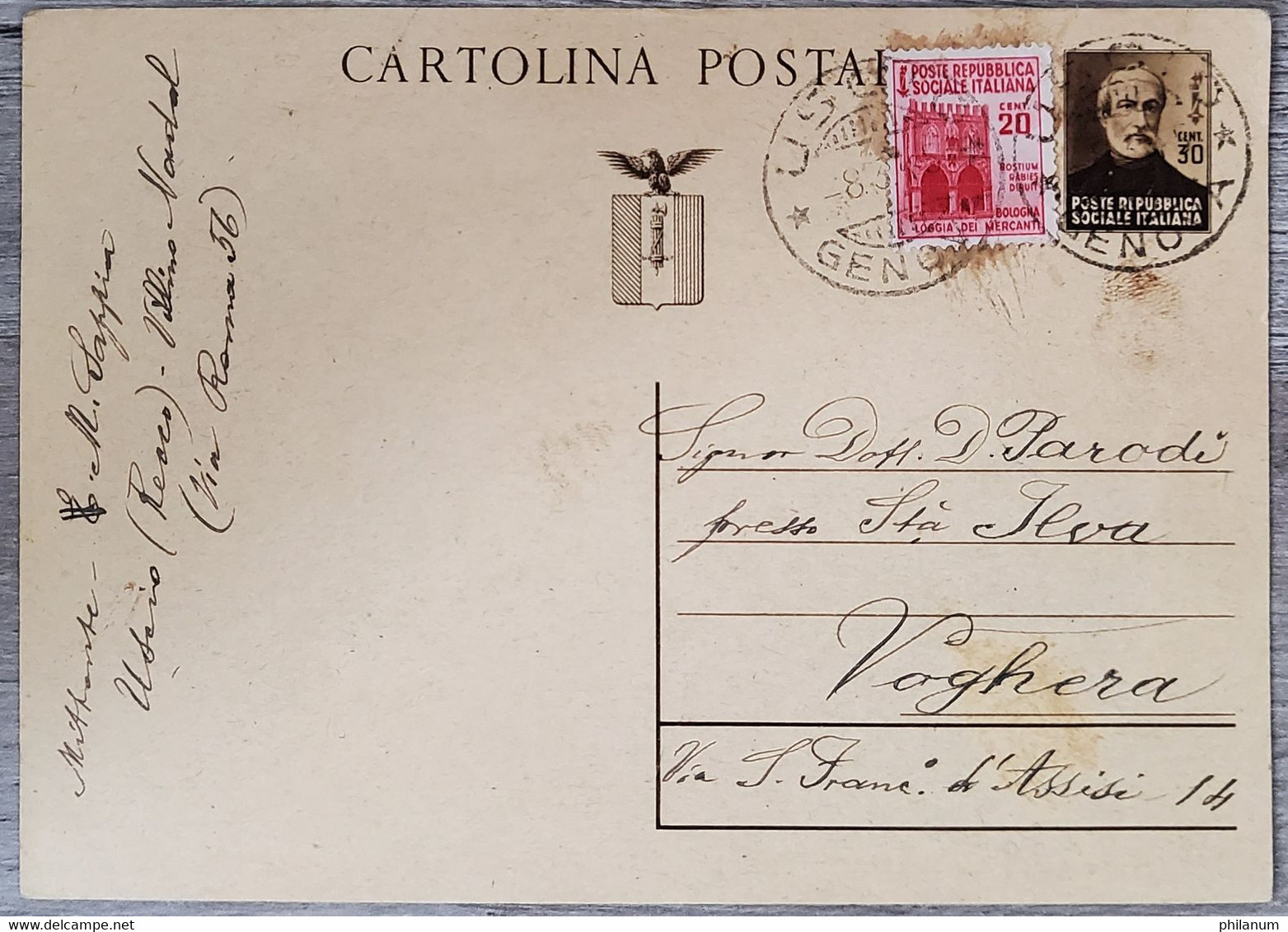 REPUBBLICA SOCIALE ITALIANA 8.3.1945 - DA USCIO PER VOGHERA - RSI - Stamped Stationery