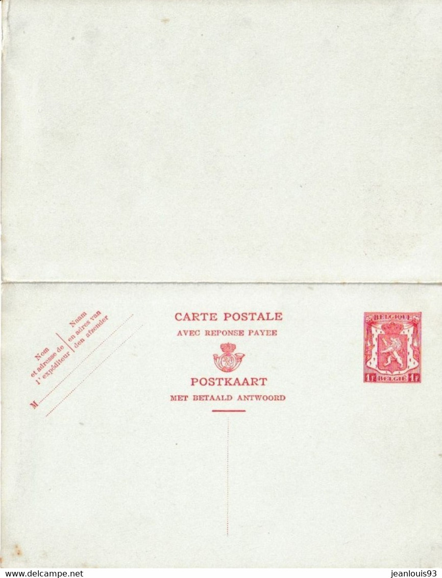 BELGIQUE - ENTIER 1F CARTE AVEC REPONSE PAYEE NEUF - Tarjetas Postales Con Respuesta