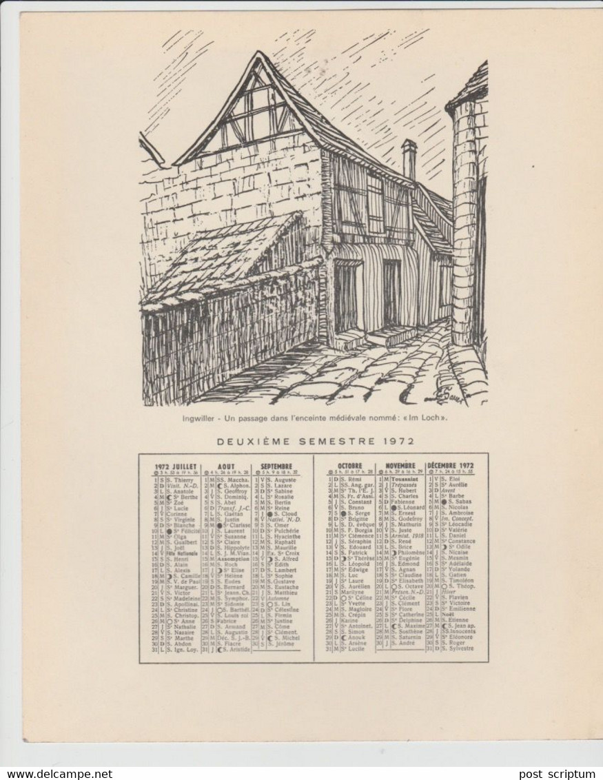 Vieux Papiers - Calendrier 1972 + 2 Illustrations C Sauer - Recto : Obernai / Verso : Ingwiller - Tamaño Grande : 1971-80