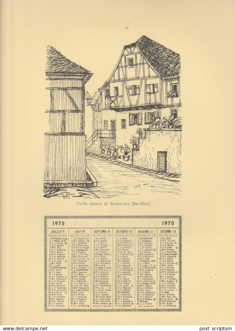 Vieux Papiers - Calendrier 1970 + 2 Illustrations  C Sauer - Recto : Strasbourg Enceinte  / Verso :Bouxwiller - Grand Format : 1971-80