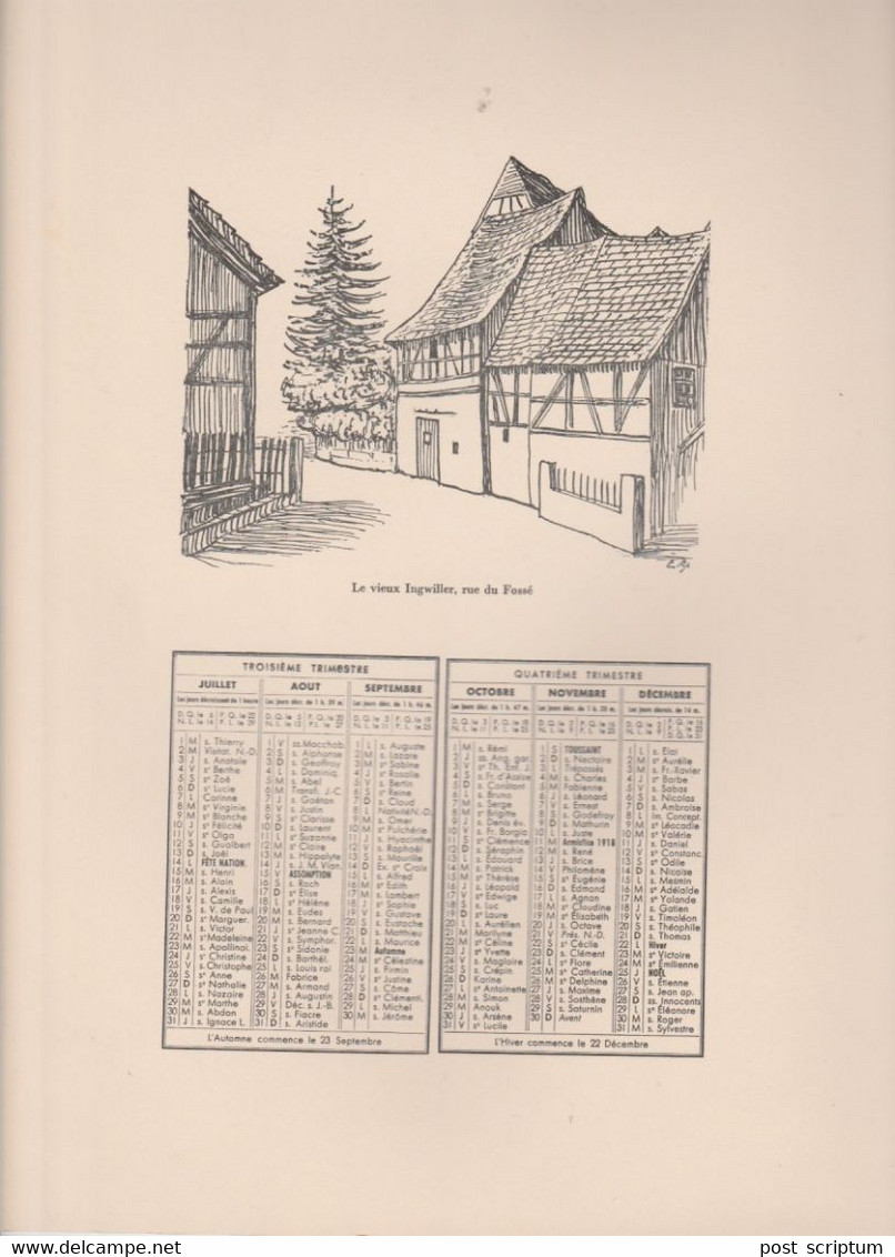 Vieux Papiers - Calendrier 1969+ 2 Illustrations  C Sauer - Recto : Ingwiller / Verso :Ingwiller Rue Du Fossé - Grand Format : 1961-70