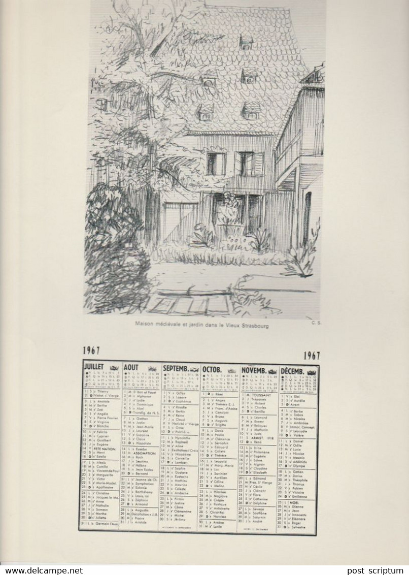 Vieux Papiers - Calendrier 1967 + 2 Illustrations  C Sauer - Recto : Strasbourg Cour / Verso :Strasbourg Maison - Tamaño Grande : 1961-70