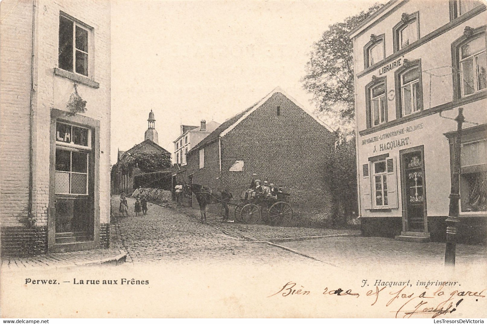 Belgique - Perwez - La Rue  Aux Frênes - Edit. J.Hacquart - Animé - Attelage - Oblitéré 1902 - Carte Postale Ancienne - Perwez