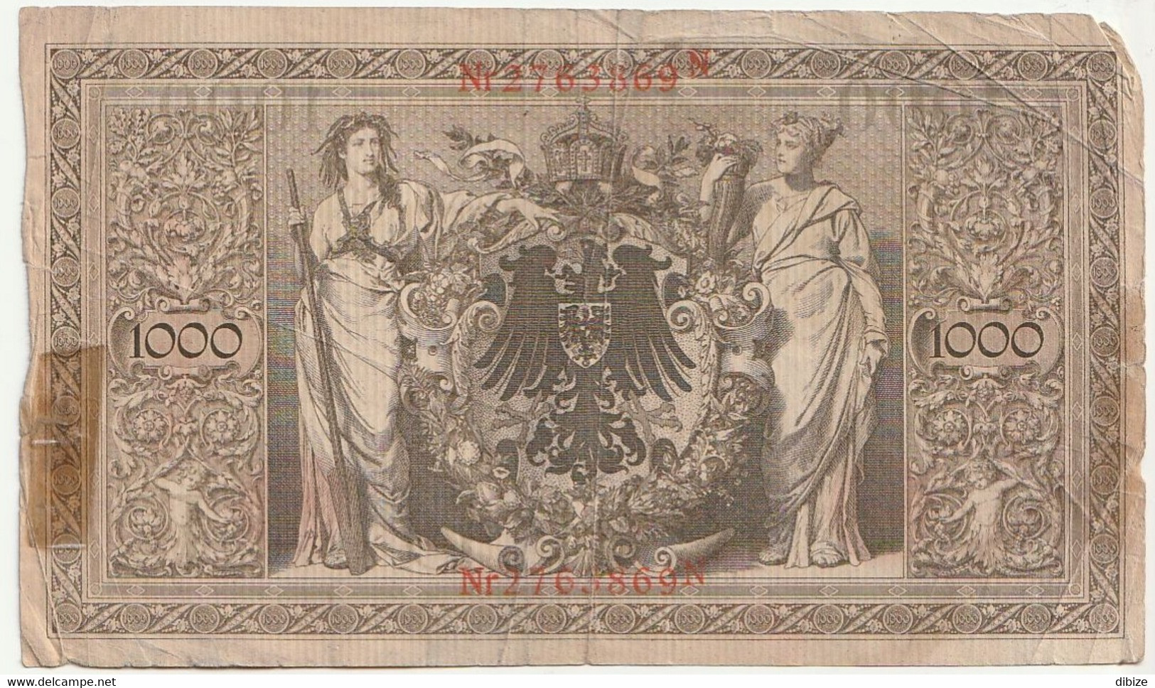 Billet De Banque Usagé. Empire Allemand. 1.000 Marks. 1910. Etat Très Moyen. Taches. Plié. Scotché. - 1.000 Mark