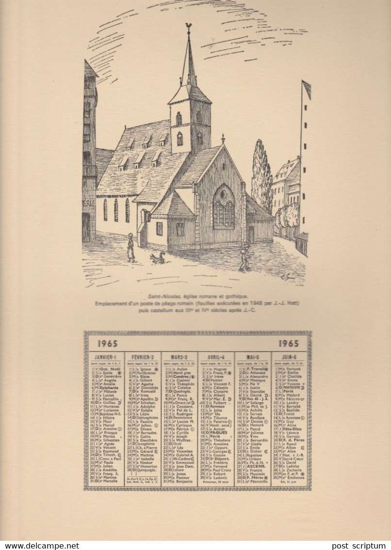 Vieux Papiers - Calendrier 1965 + 2 Illustrations  C Sauer - Recto :  Strasbourg St Nicolas Verso : Cathédrale - Tamaño Grande : 1961-70