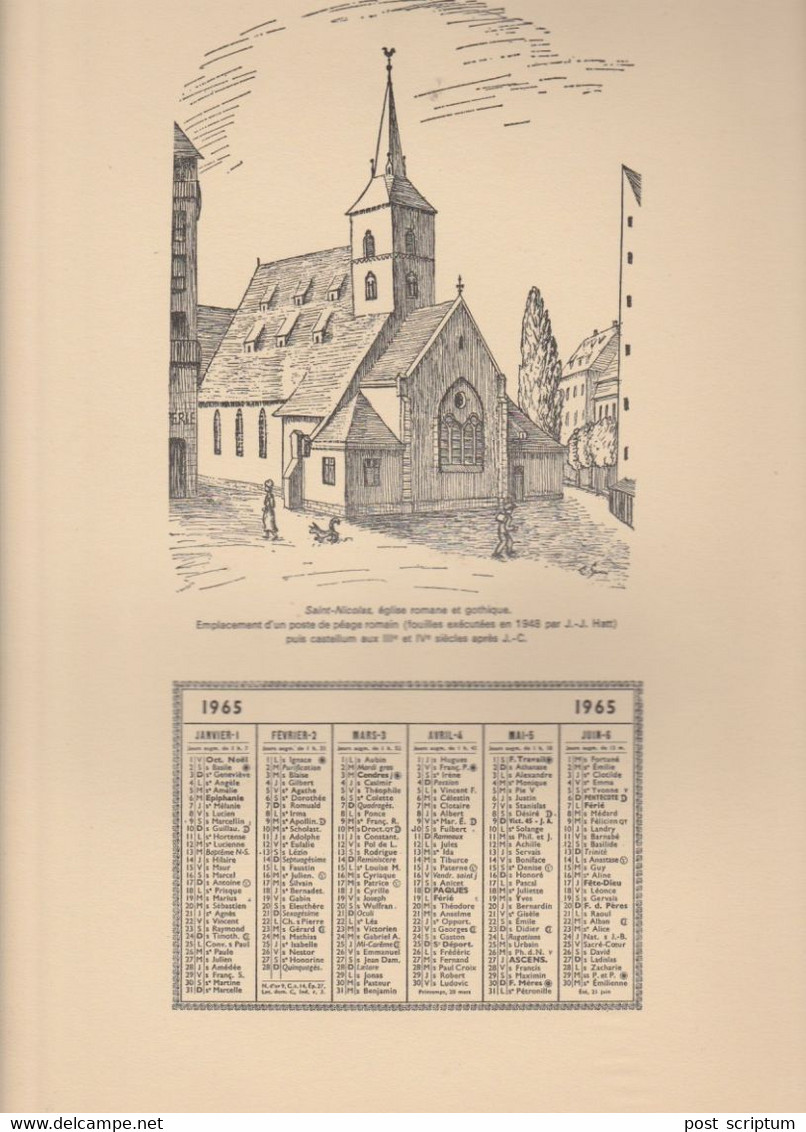 Vieux Papiers - Calendrier 1965 + 2 Illustrations  C Sauer - Recto :  Strasbourg St Nicolas Verso : Cathédrale - Grand Format : 1961-70