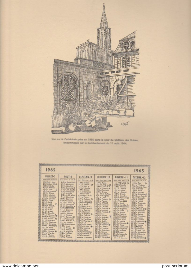 Vieux Papiers - Calendrier 1965 + 2 Illustrations  C Sauer - Recto :  Strasbourg St Nicolas Verso : Cathédrale - Big : 1961-70
