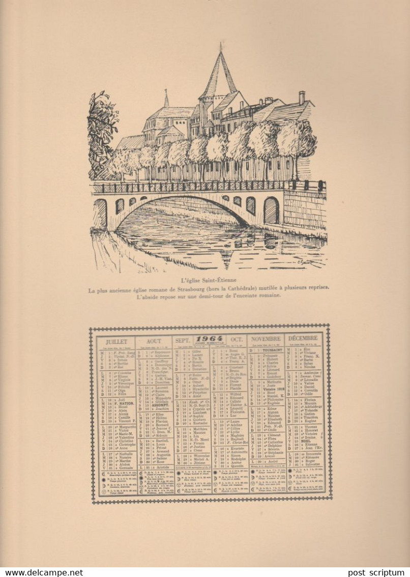 Vieux Papiers - Calendrier 1964 + Illustrations  C Sauer - Recto :et Verso   Strasbourg St Etienne - Grossformat : 1961-70