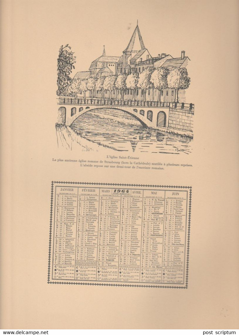 Vieux Papiers - Calendrier 1964 + Illustrations  C Sauer - Recto :et Verso   Strasbourg St Etienne - Big : 1961-70