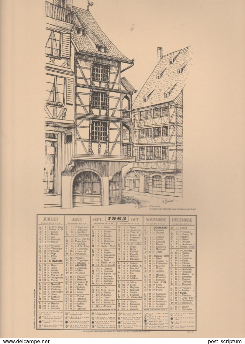 Vieux Papiers - Calendrier 1963 + Illustrations  C Sauer - Recto :et Verso   Strasbourg Marché Aux Cochons De Lait - Big : 1961-70