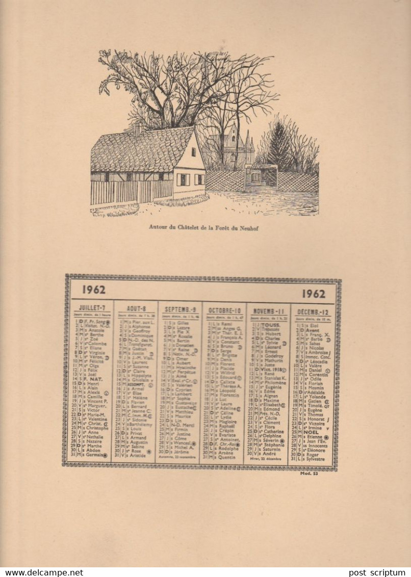 Vieux Papiers - Calendrier 1962 + Illustrations  C Sauer - Recto :et Verso  Strasbourg Autour Du Câtelet Forêt Du Neuhof - Grossformat : 1961-70