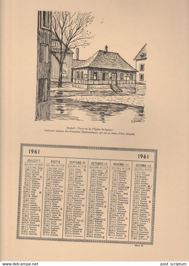 Vieux Papiers - Calendrier 1961 + Illustrations  C Sauer Recto Strasbourg Quai Schoepflin - Verso: Neuhof Maison Pompier - Grand Format : 1961-70