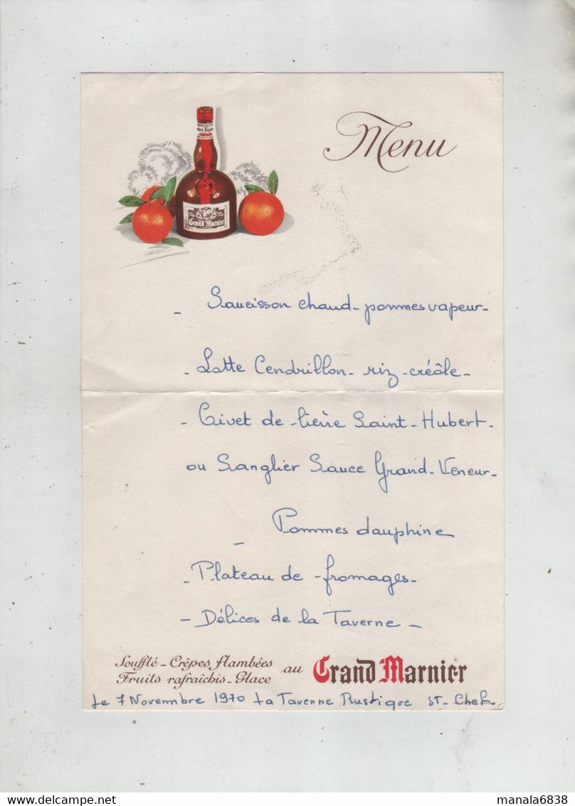 La Taverne Rustique Saint Chef 1970 Menu Grand Marnier - Menus