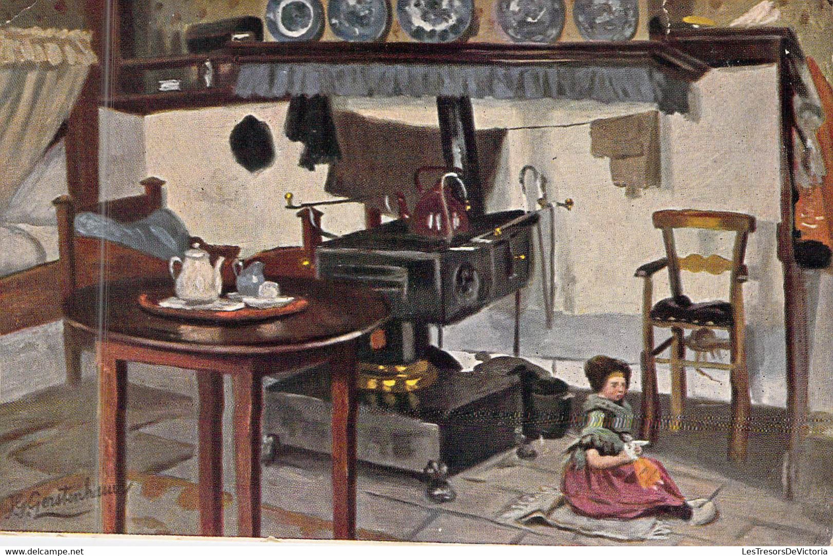 PUBLICITE - Maison Closon Charlier - Café - Illustration Signée GERSTINHAUS - Enfant Assise - Carte Postale Ancienne - Advertising