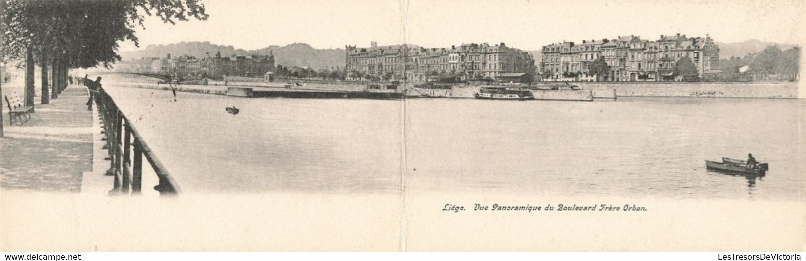 Belgique - Liège - Vue Panoramique Du Boulevard Frère Orban - Canal - Double Carte - Péniche - Carte Postale Ancienne - Lüttich