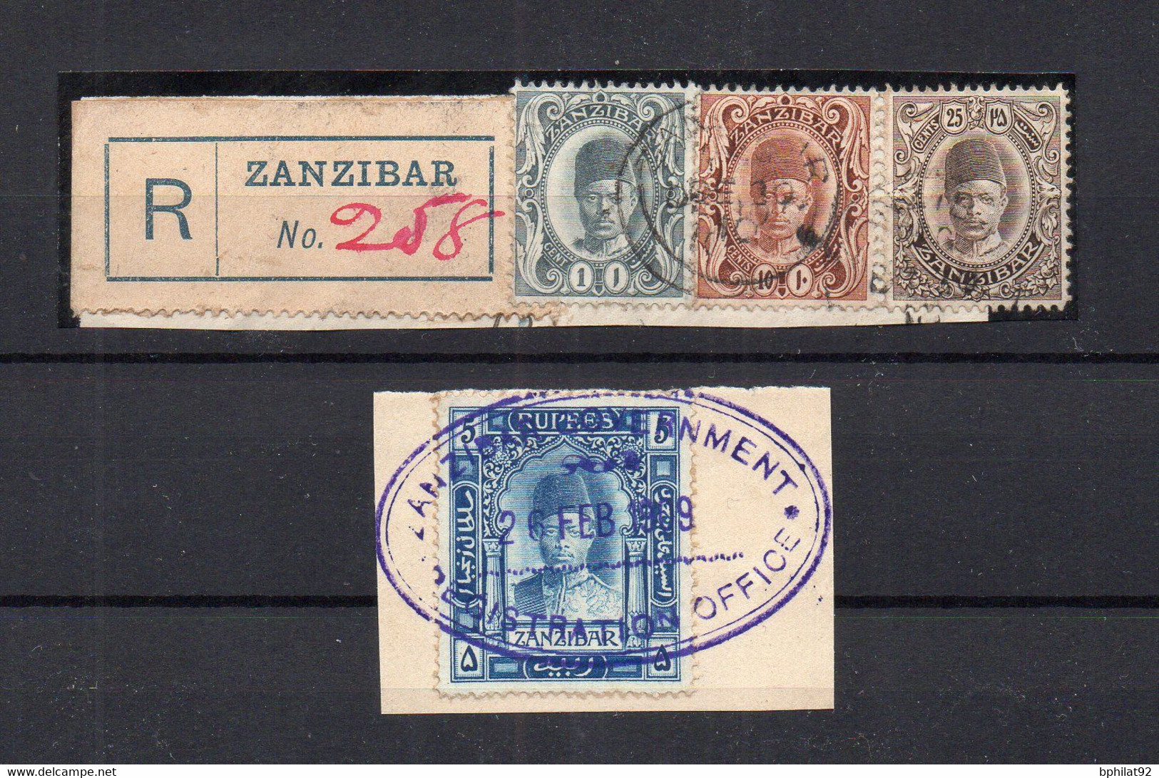 !!! ZANZIBAR, PETIT LOT DE TIMBRES OBLITERES SUR FRAGMENT - Zanzibar (...-1963)