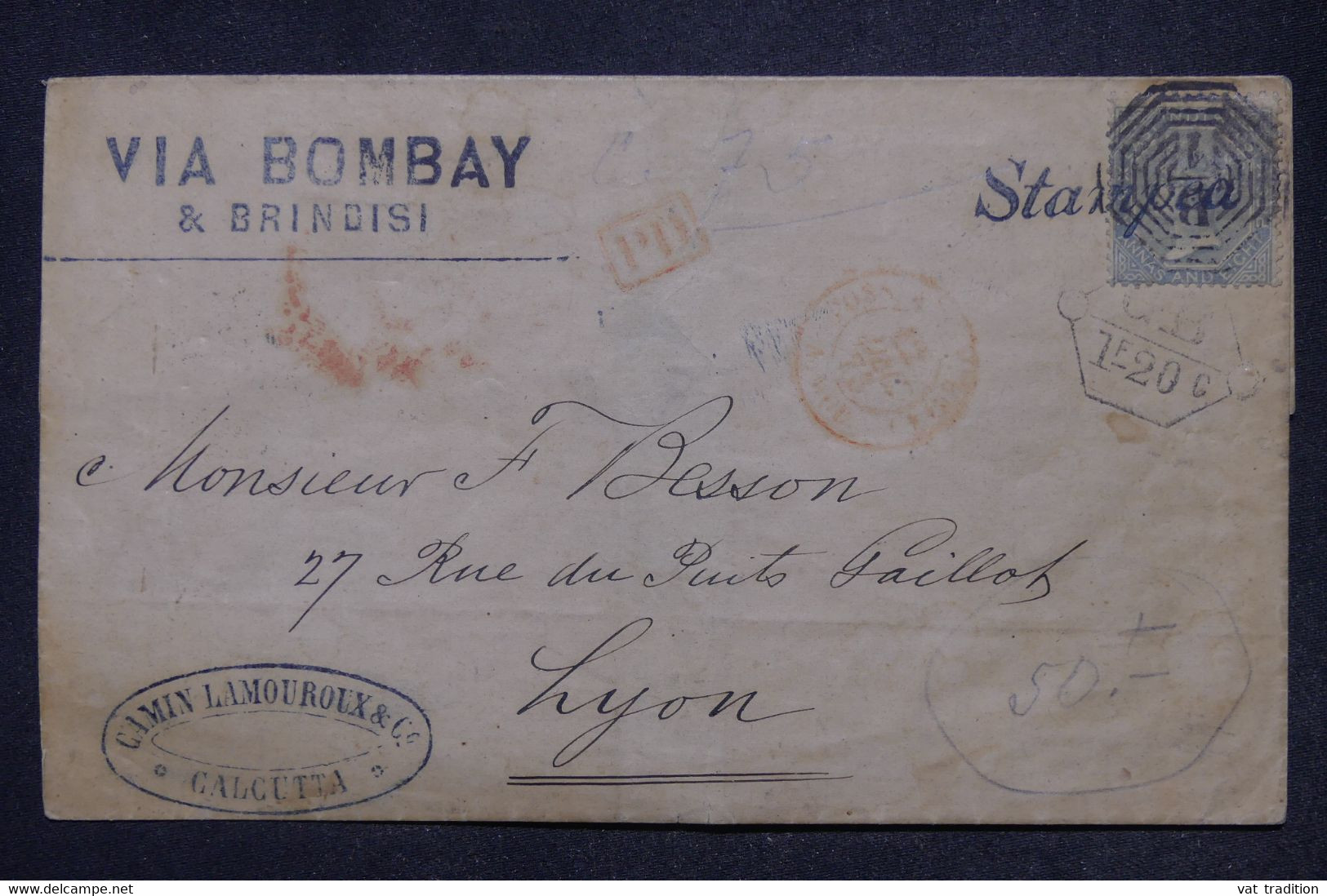 INDE ANGLAISE - Lettre De Calcutta Pour La France En 1873 Via Bombay-  L 140937 - 1882-1901 Empire