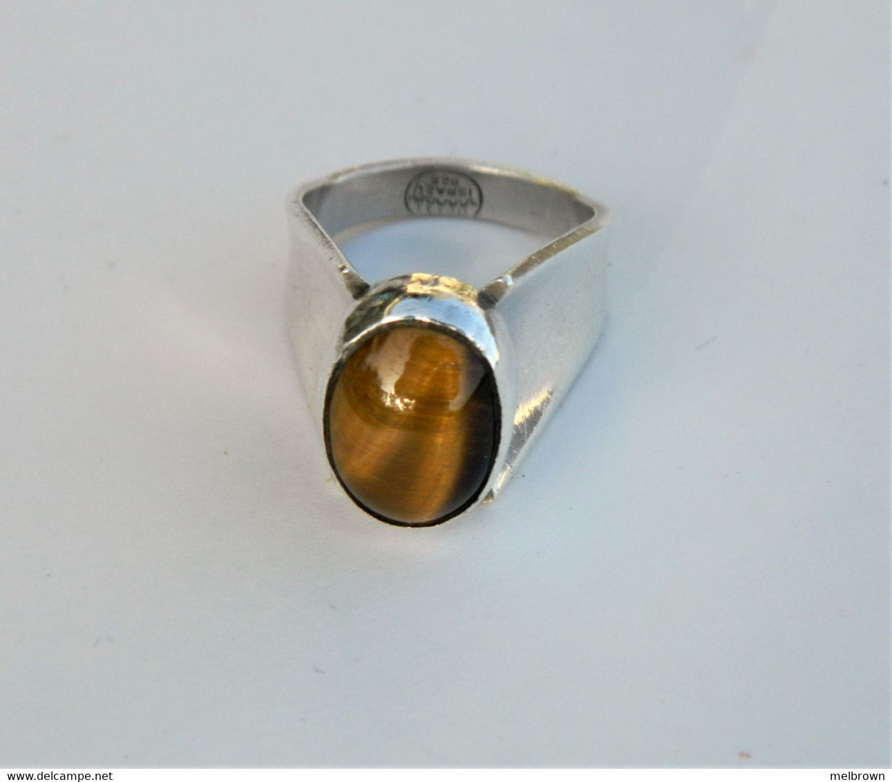 Vintage Tiger's Eye Cabochon Israel Silver 925 Ring - Size N - Bagues