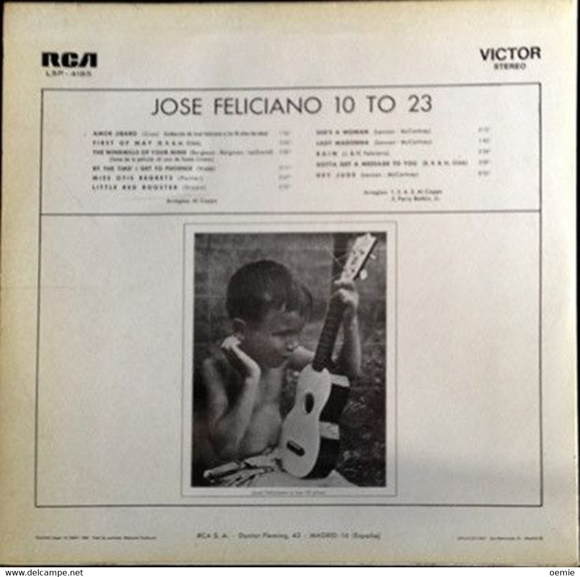 JOSE FELICIANO  °   10 TO 23  PRESSAGE  ESPAGNE  LSP 4185 - Otros - Canción Italiana