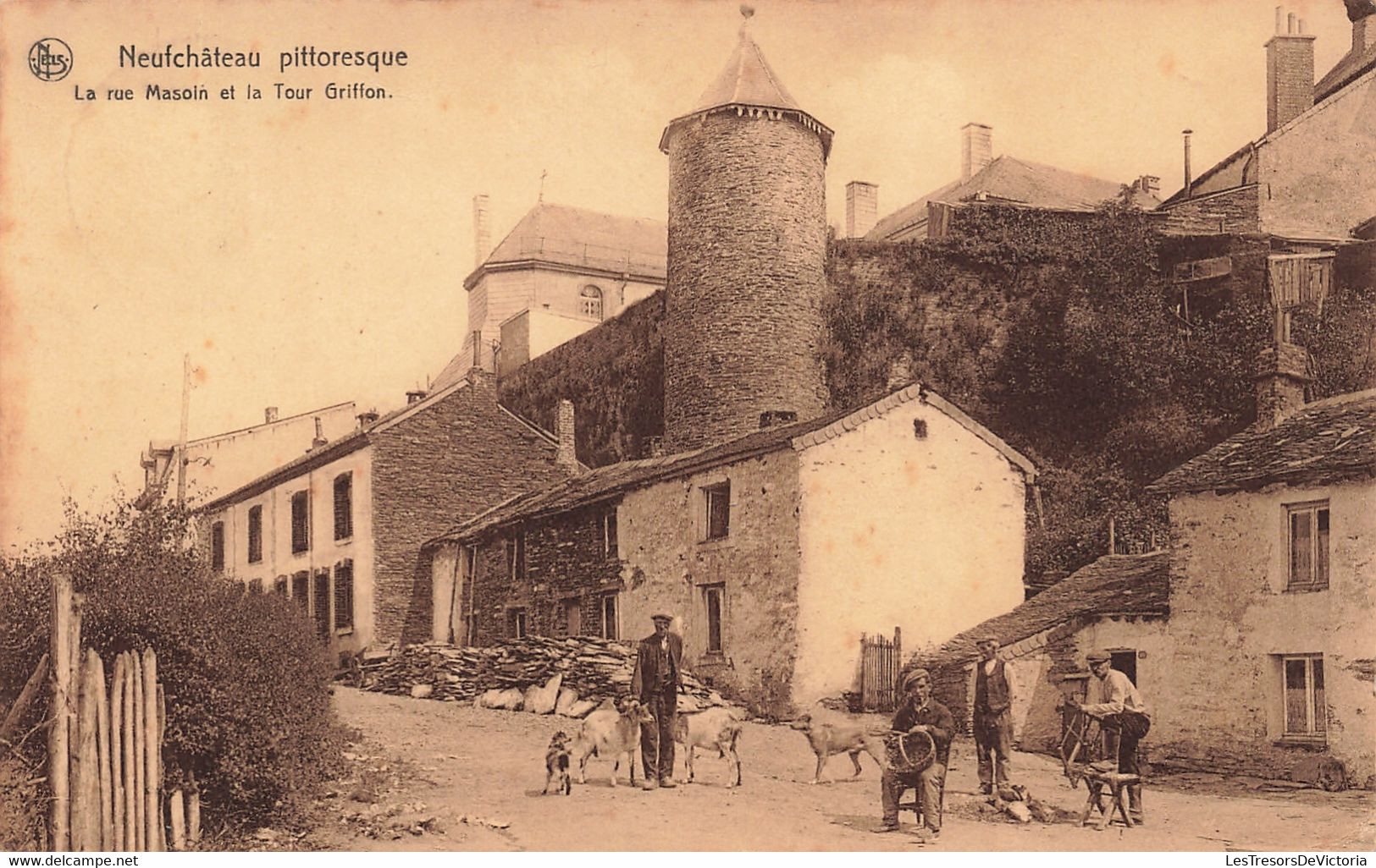 Belgique - Neufchâteau Pittoresque - La Rue Masoln Et La Tour Griffon - Impr. Librairie Petit  - Carte Postale Ancienne - Neufchateau