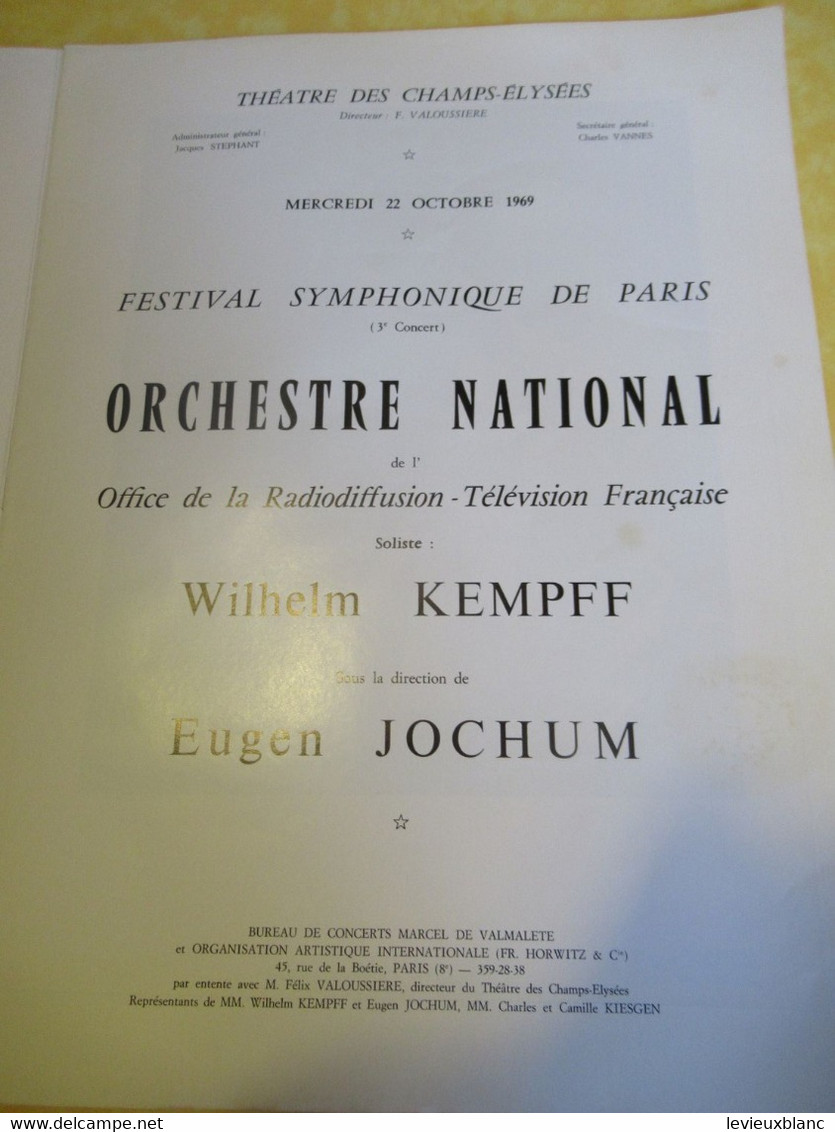 Programme Ancien/Musique/Festival Symphonique De Paris/Orchestre National/O.R.T.F./Kempff/Jochum/1969 PROG354 - Programmi