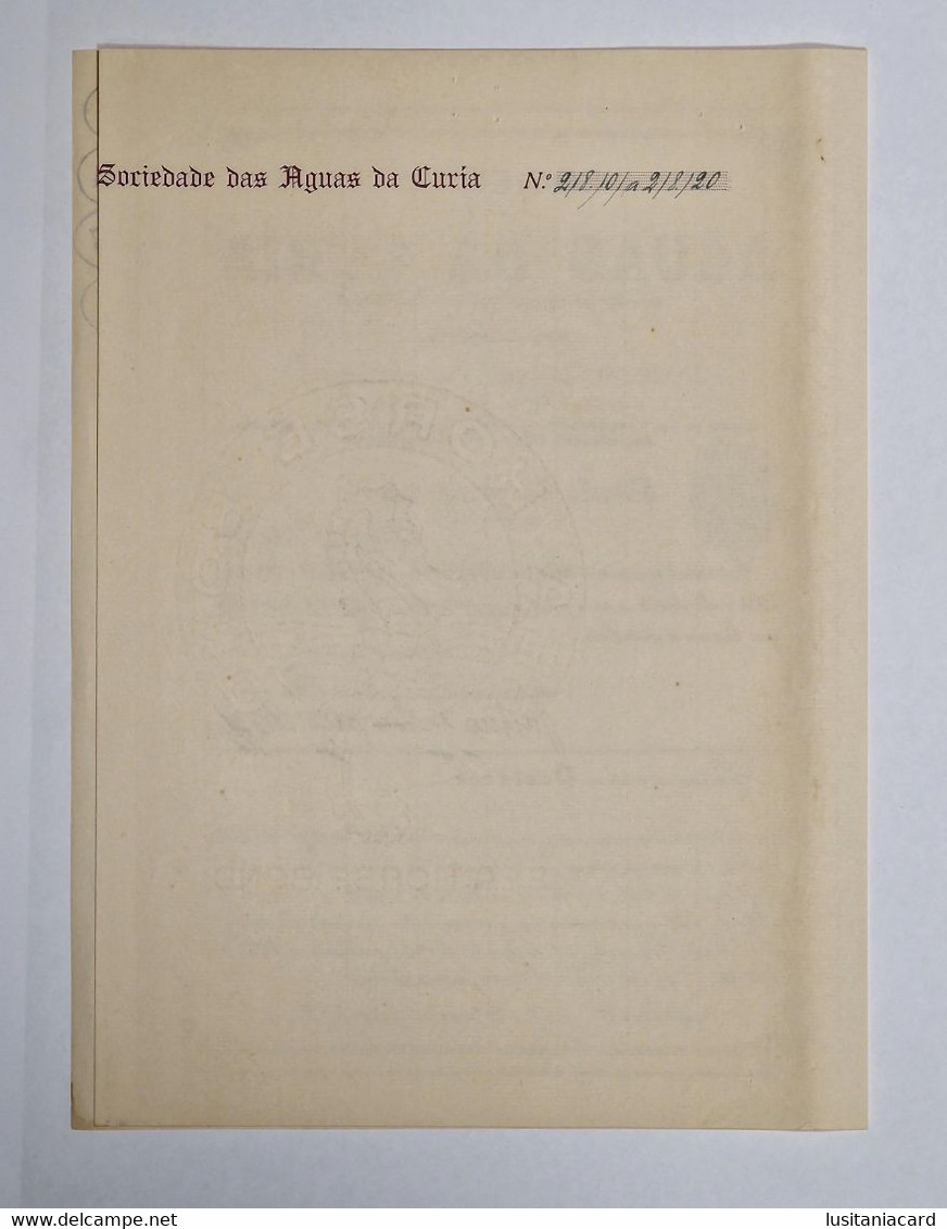 PORTUGAL-ANADIA-CURIA-Sociedade Das Aguas Da Curia-Titulo De Vinte Acções  Nº218101 A 218120 - 1923 - Acqua