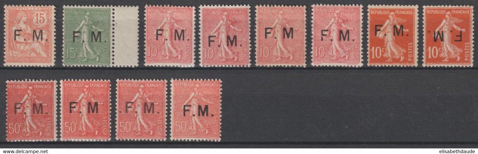 FM - SUPERBES VARIETES ! YVERT N°2+3+4+4(POINT DANS LE M)+4a+4(F BRISE)+5+5a+6+6a+6b+6c ** MNH - COTE = 1500 EUR. - - Militaire Zegels