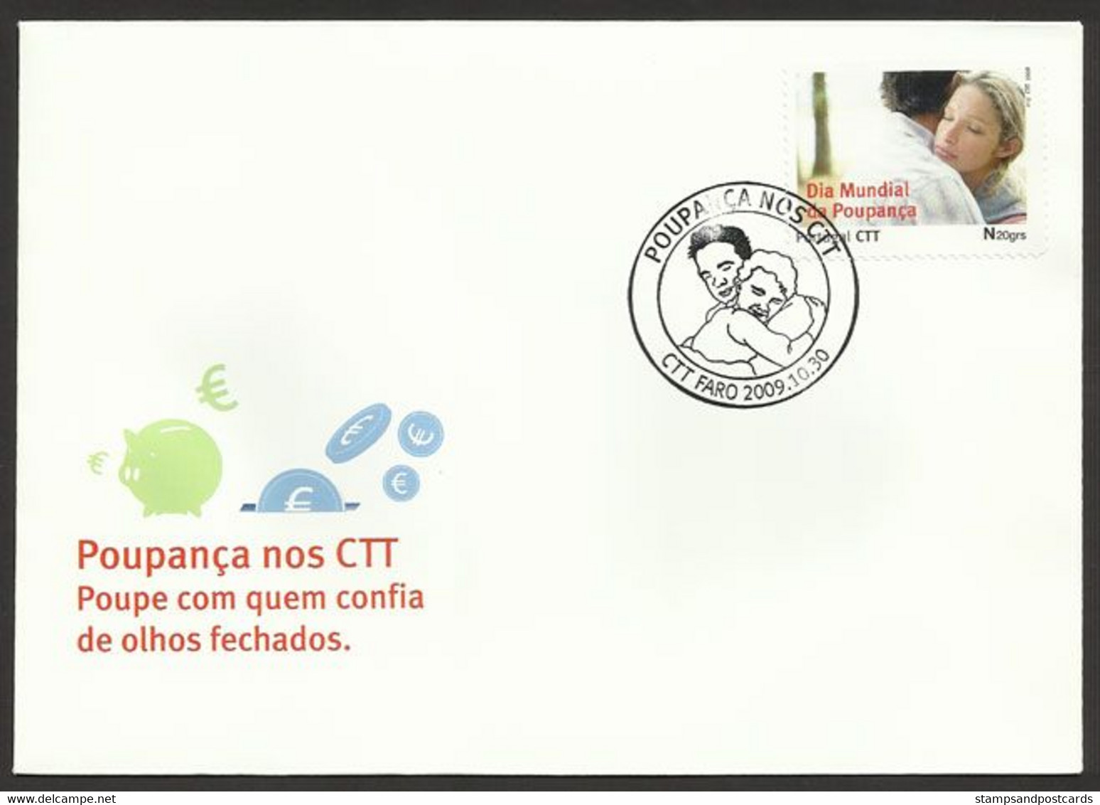 Portugal Lettre Timbre Personnalisé Journée Mondiale Epargne Faro Algarve 2009 Cover Personalized Stamp Pmk Savings Day - Maschinenstempel (Werbestempel)