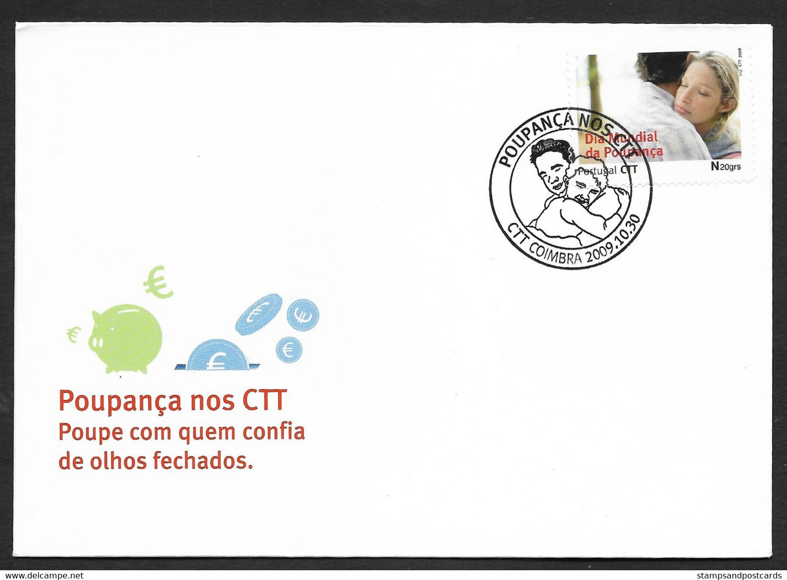 Portugal Lettre Timbre Personnalisé Journée Mondiale Epargne Coimbra 2009 Cover Personalized Stamp Event Pmk Savings Day - Postal Logo & Postmarks