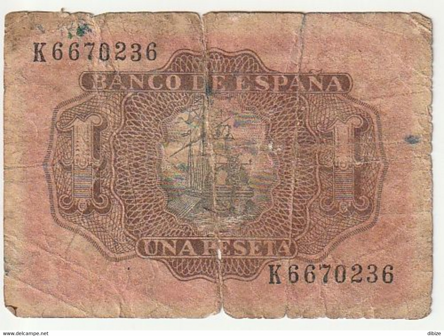 Billet De Banque Usagé. Espagne. 1 Peseta. 1953. Etat Très Moyen. Petite Déchirure. Plié. Froissé. Vieilli. - 1-2 Pesetas