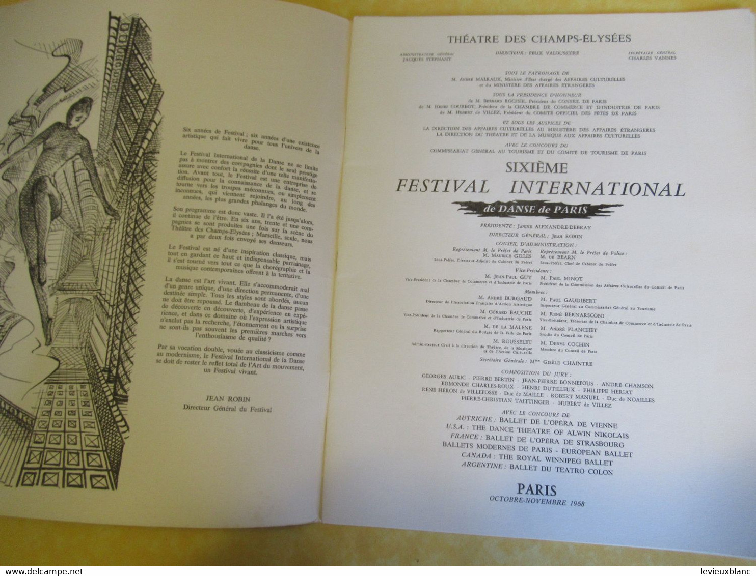 Programme Ancien/Danse/ 6éme Festival International De Danse De Paris/Théâtre Des Champs Elysées/VIENNE/1968     PROG355 - Programma's